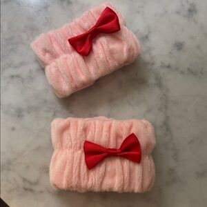 Pink Plush Wrist Bands with Red Bows